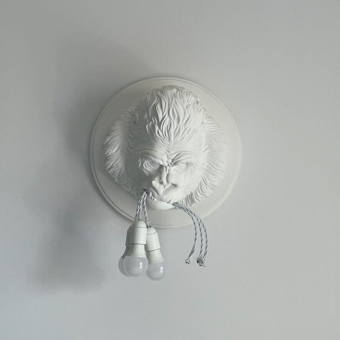 Gorilla Head Wall Sconce | Hyperrealistic Resin | Matte Grey or White
