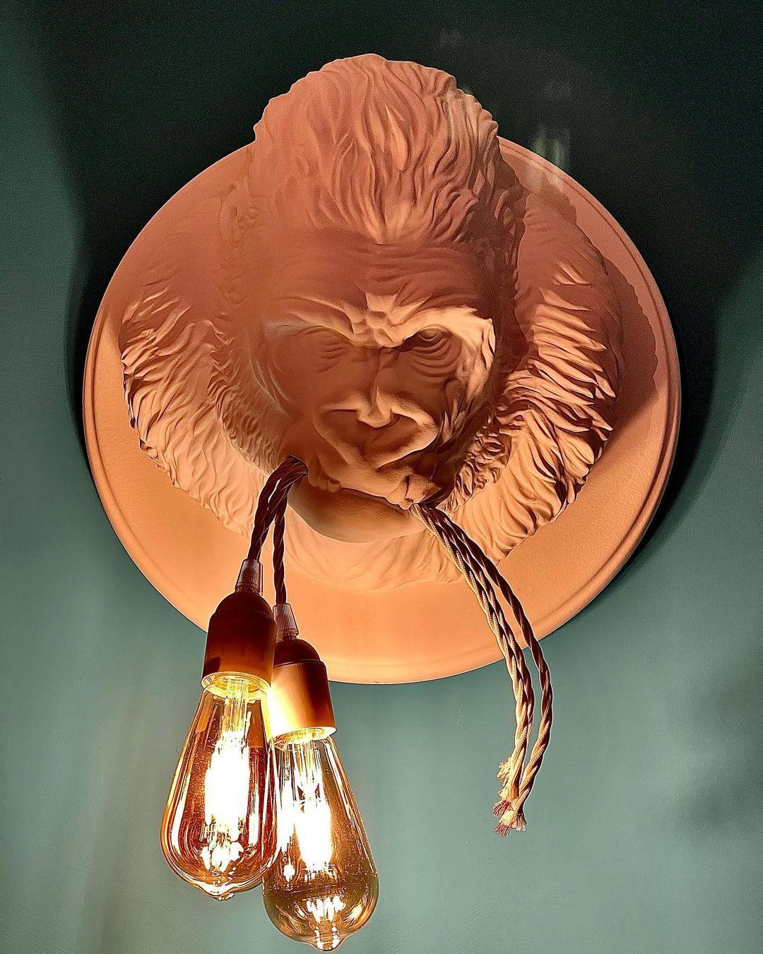 Gorilla Head Wall Sconce | Hyperrealistic Resin | Matte Grey or White