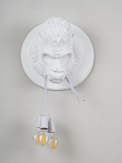 Gorilla Head Wall Sconce | Hyperrealistic Resin | Matte Grey or White
