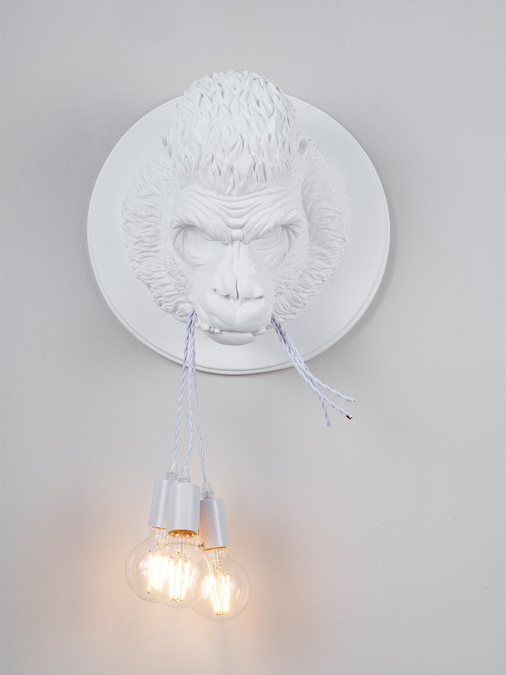 Gorilla Head Wall Sconce | Hyperrealistic Resin | Matte Grey or White