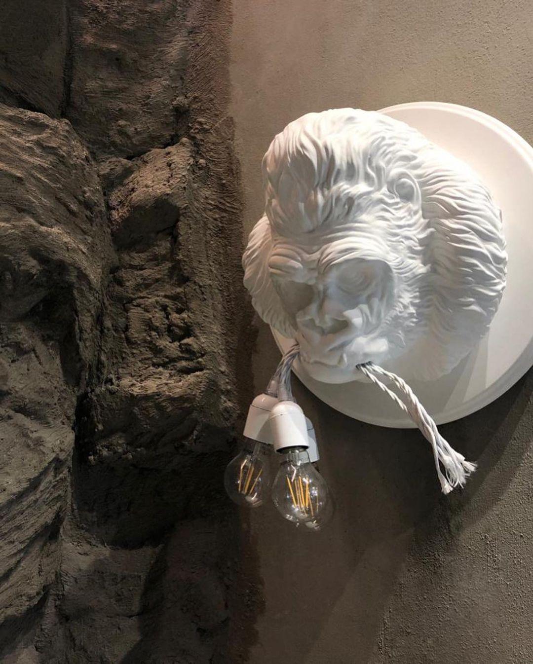 Gorilla Head Wall Sconce | Hyperrealistic Resin | Matte Grey or White