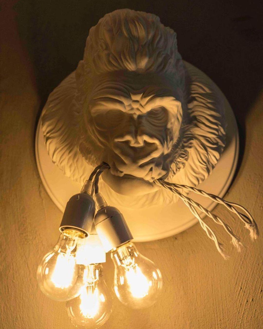 Gorilla Head Wall Sconce | Hyperrealistic Resin | Matte Grey or White