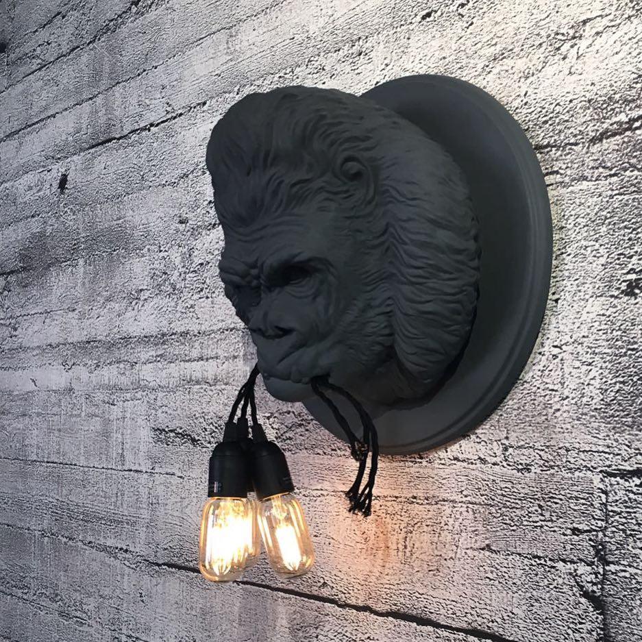Gorilla Head Wall Sconce | Hyperrealistic Resin | Matte Grey or White