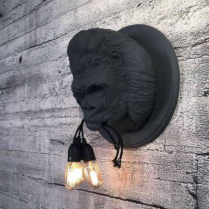 Gorilla Head Wall Sconce | Hyperrealistic Resin | Matte Grey or White