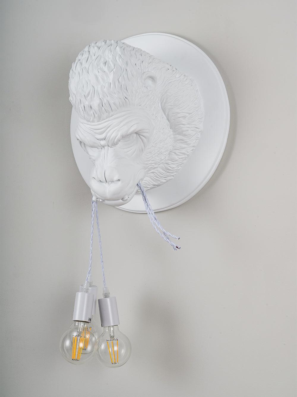 Gorilla Head Wall Sconce | Hyperrealistic Resin | Matte Grey or White