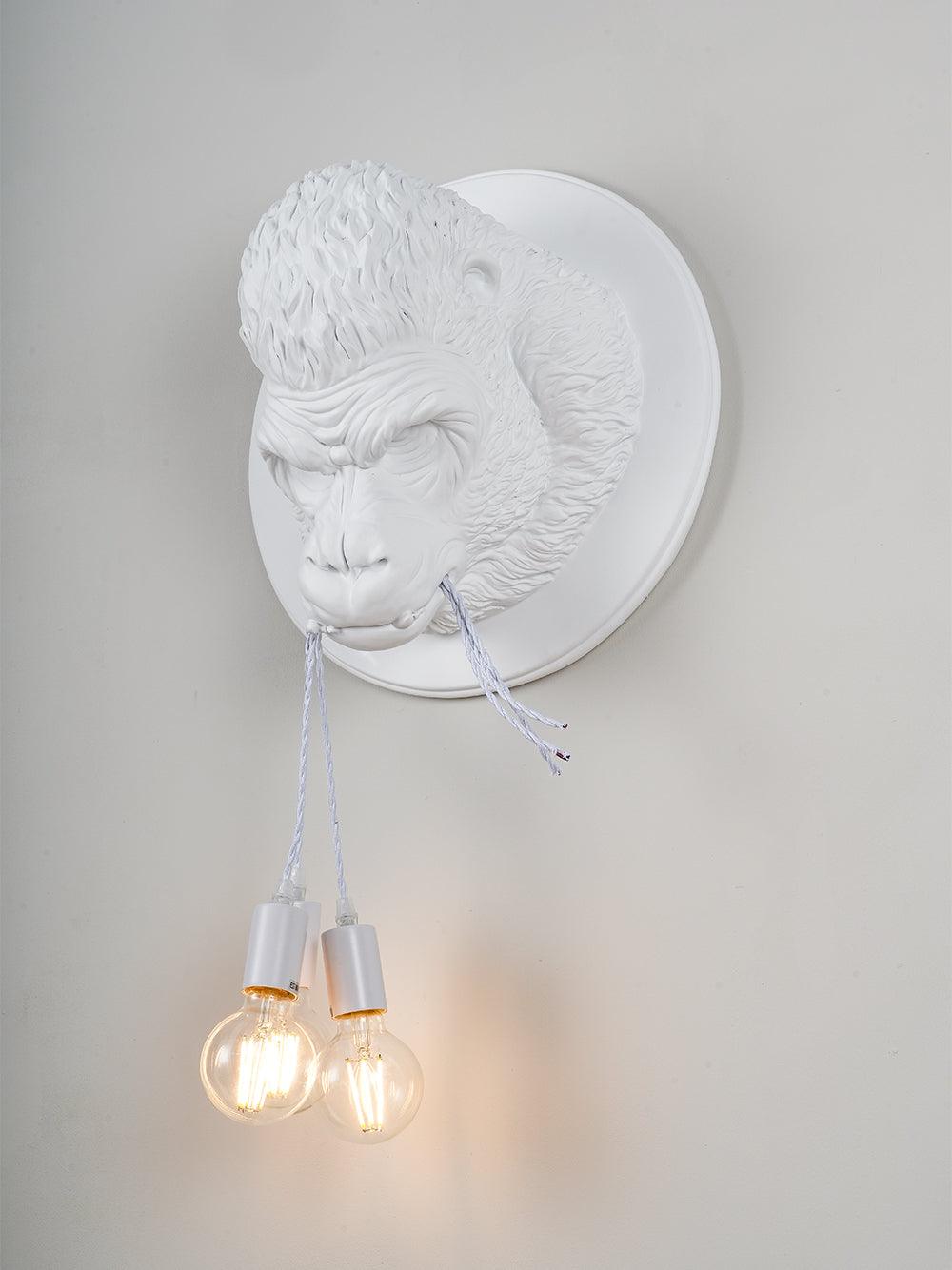 Gorilla Head Wall Sconce | Hyperrealistic Resin | Matte Grey or White