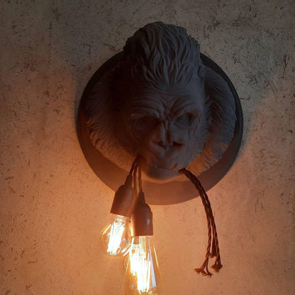 Gorilla Head Wall Sconce | Hyperrealistic Resin | Matte Grey or White