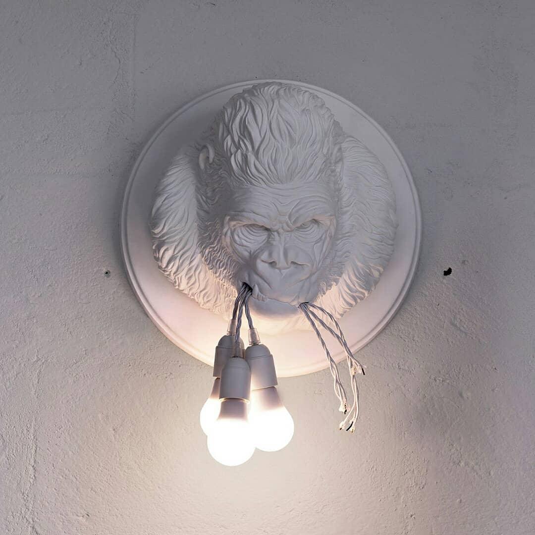Gorilla Head Wall Sconce | Hyperrealistic Resin | Matte Grey or White