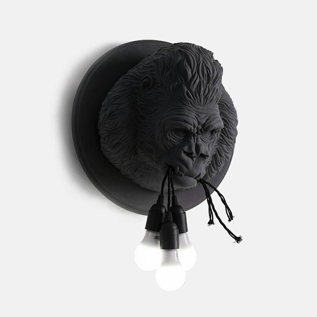 Gorilla Head Wall Sconce | Hyperrealistic Resin | Matte Grey or White