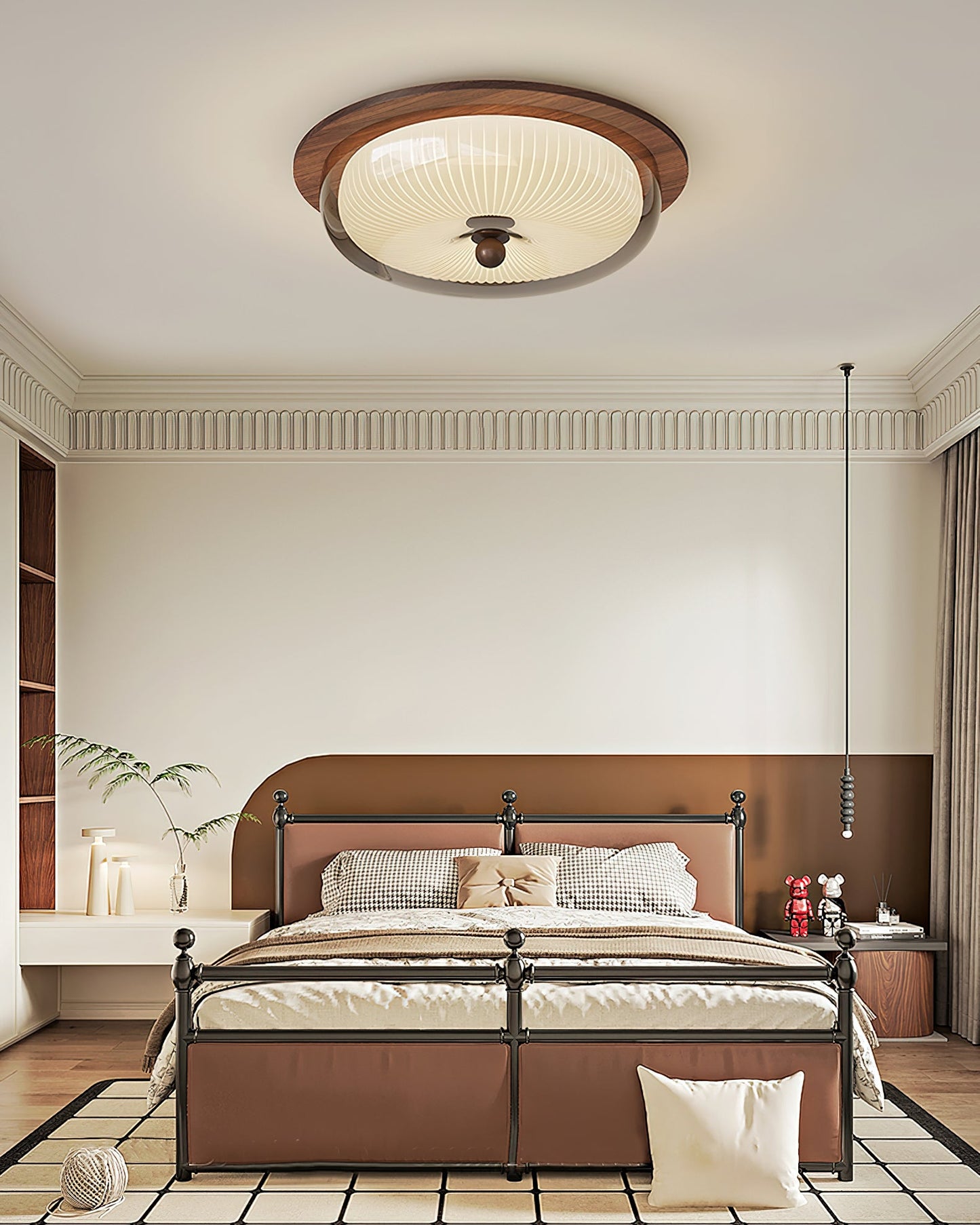 Rivao Ceiling Light | Walnut Wood & Glass | 52cm Diameter