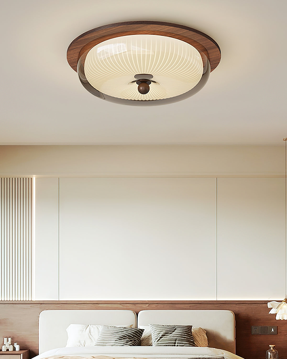 Rivao Ceiling Light | Walnut Wood & Glass | 52cm Diameter