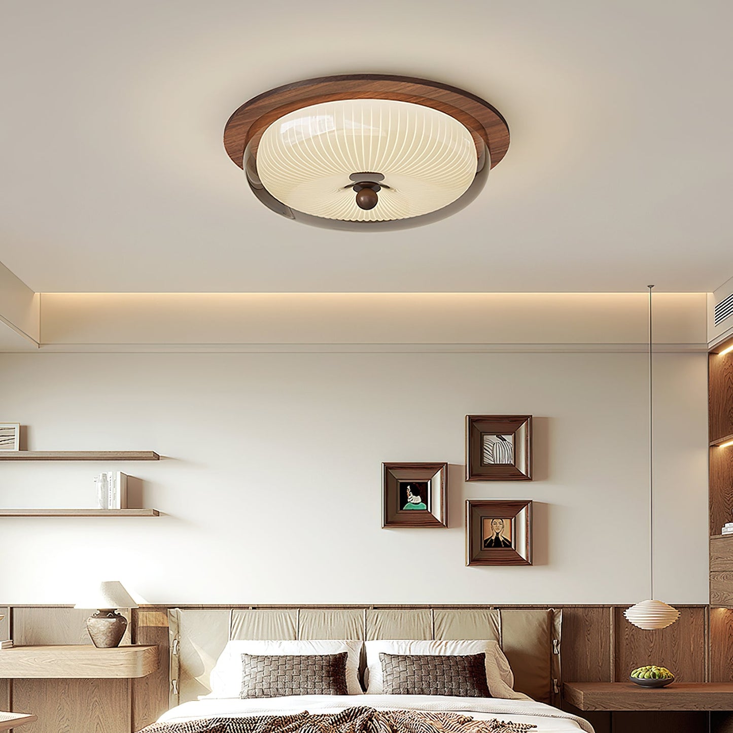 Rivao Ceiling Light | Walnut Wood & Glass | 52cm Diameter