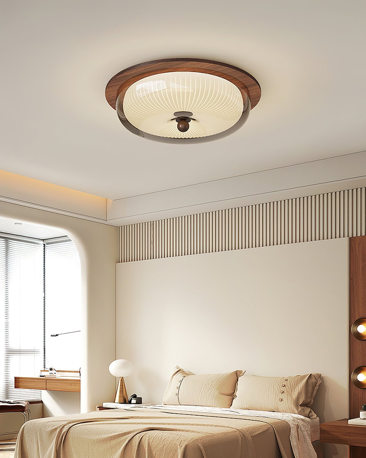 Rivao Ceiling Light | Walnut Wood & Glass | 52cm Diameter