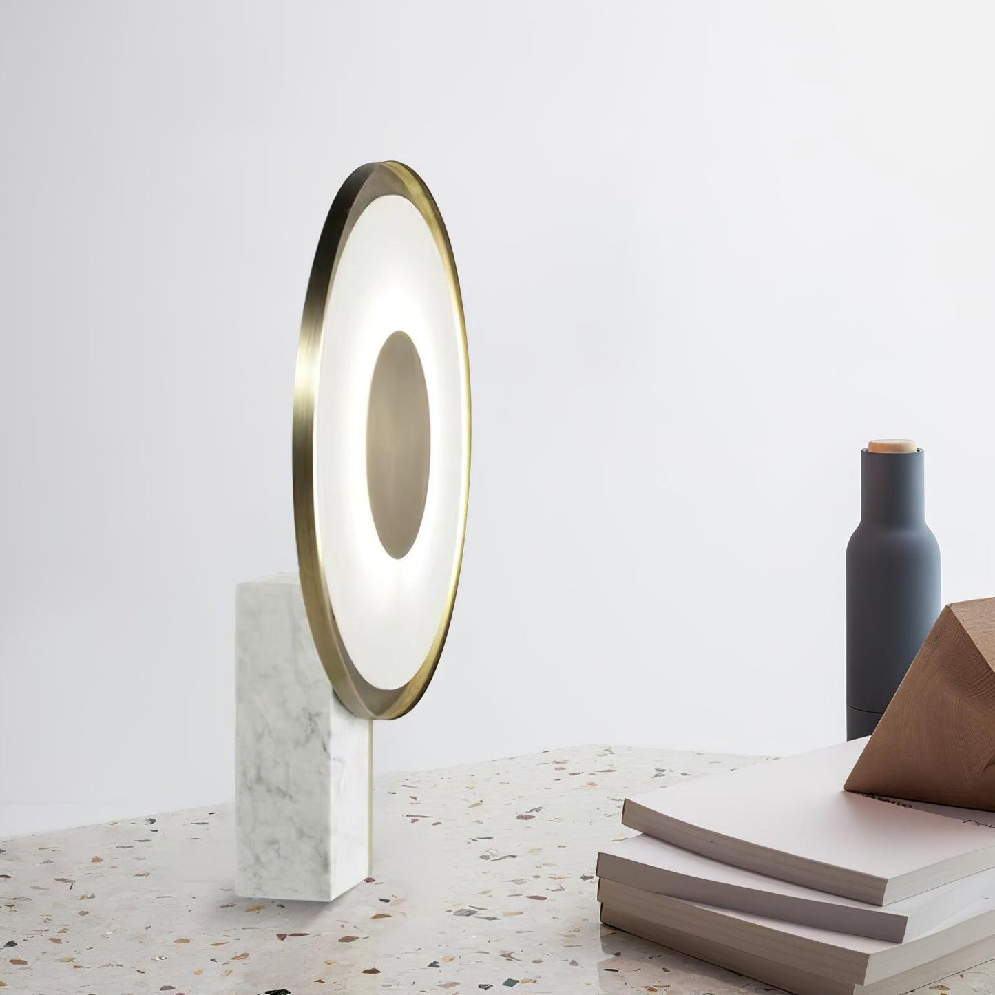 Roche Bobois Table Lamp | White Marble & Gold Finish | 33cm Diameter