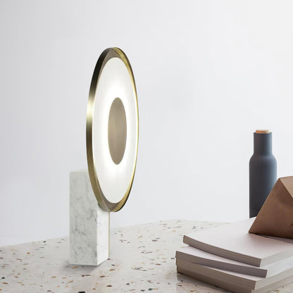 Roche Bobois Table Lamp | White Marble & Gold Finish | 33cm Diameter