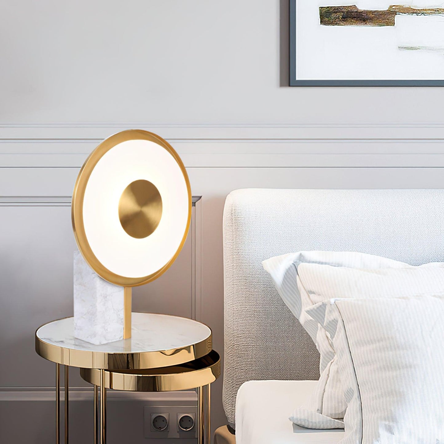 Roche Bobois Table Lamp | White Marble & Gold Finish | 33cm Diameter
