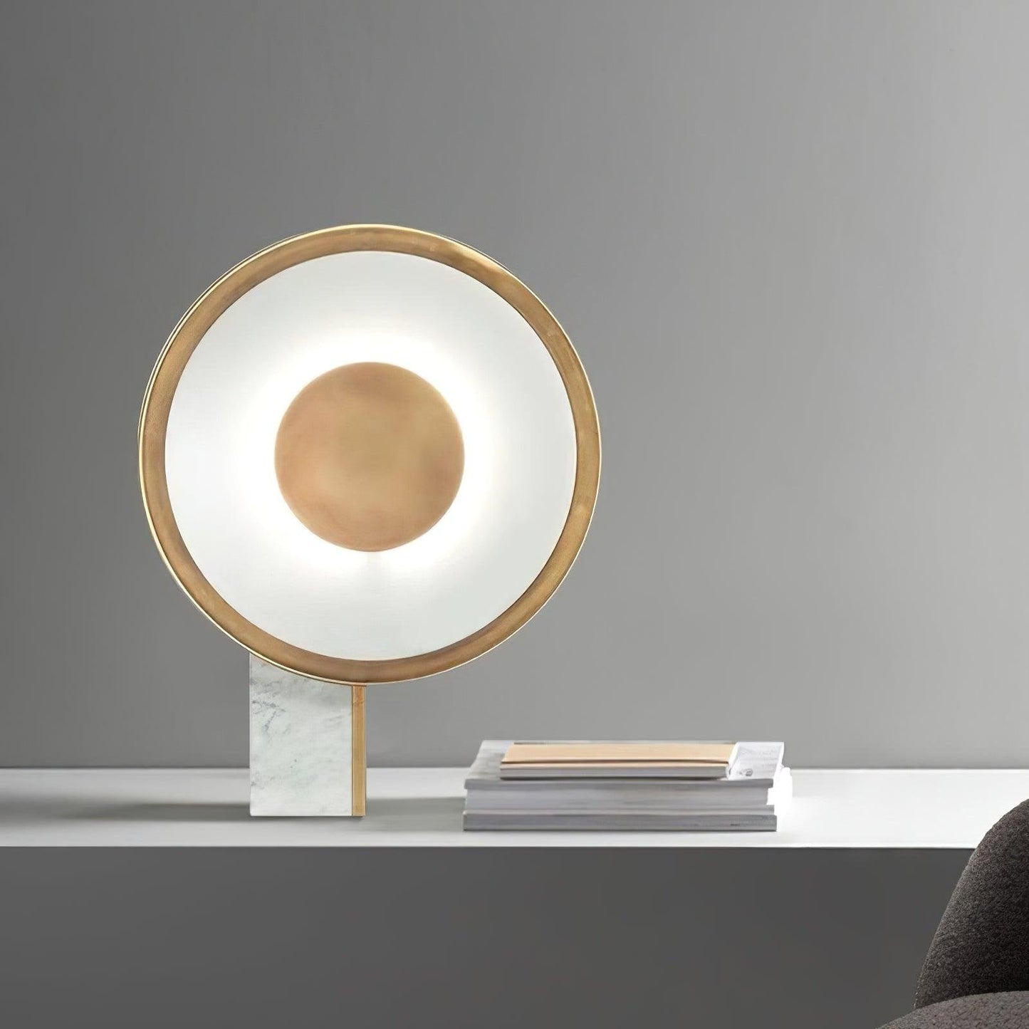 Roche Bobois Table Lamp | White Marble & Gold Finish | 33cm Diameter