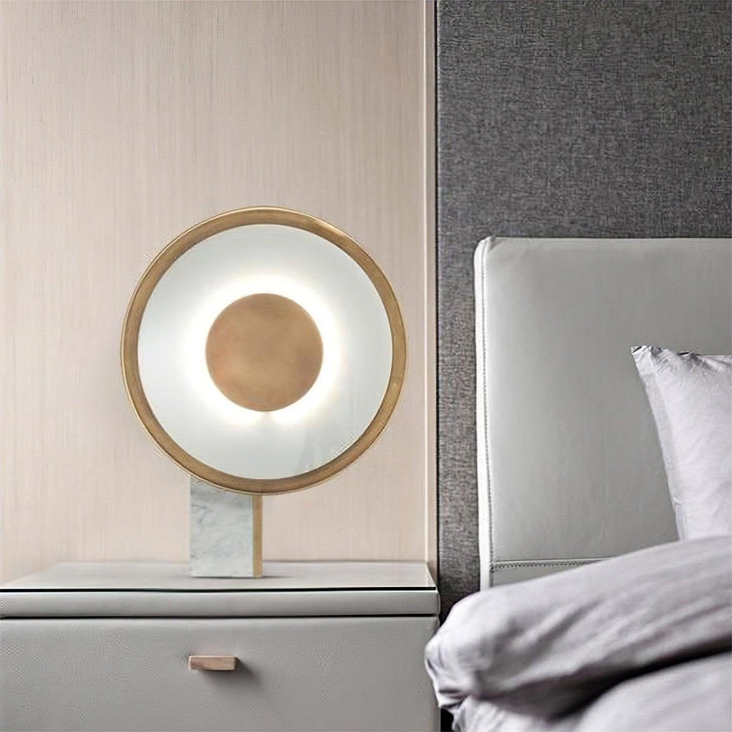 Roche Bobois Table Lamp | White Marble & Gold Finish | 33cm Diameter