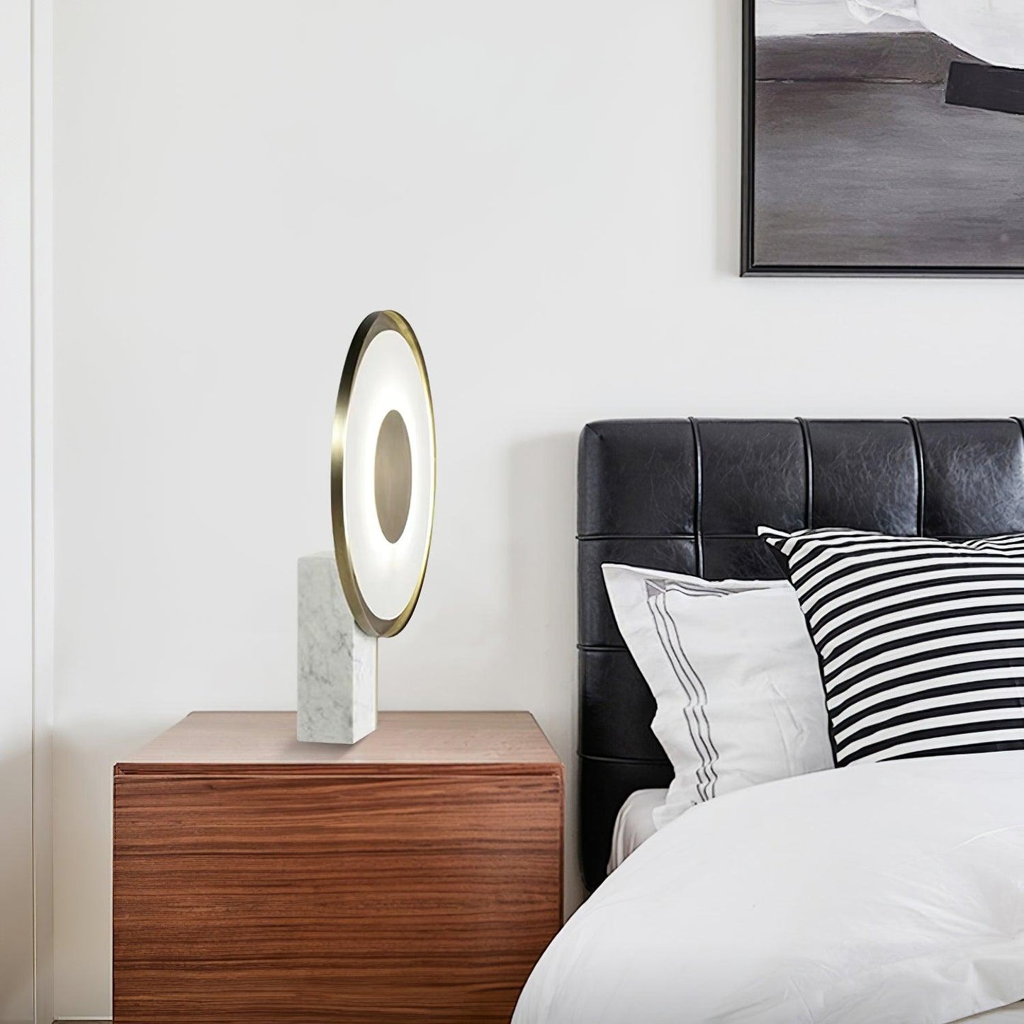 Roche Bobois Table Lamp | White Marble & Gold Finish | 33cm Diameter
