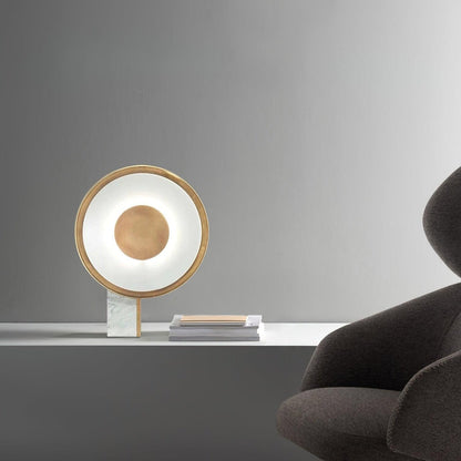 Roche Bobois Table Lamp | White Marble & Gold Finish | 33cm Diameter