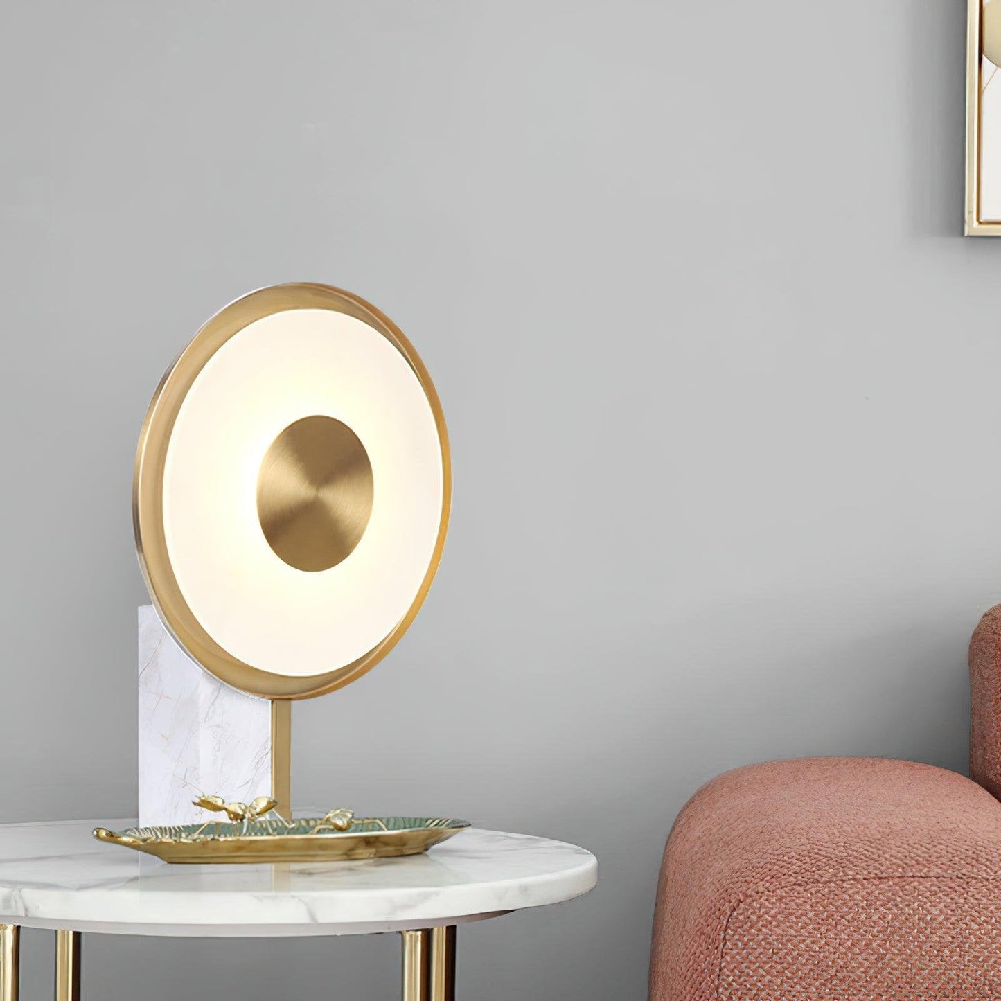 Roche Bobois Table Lamp | White Marble & Gold Finish | 33cm Diameter