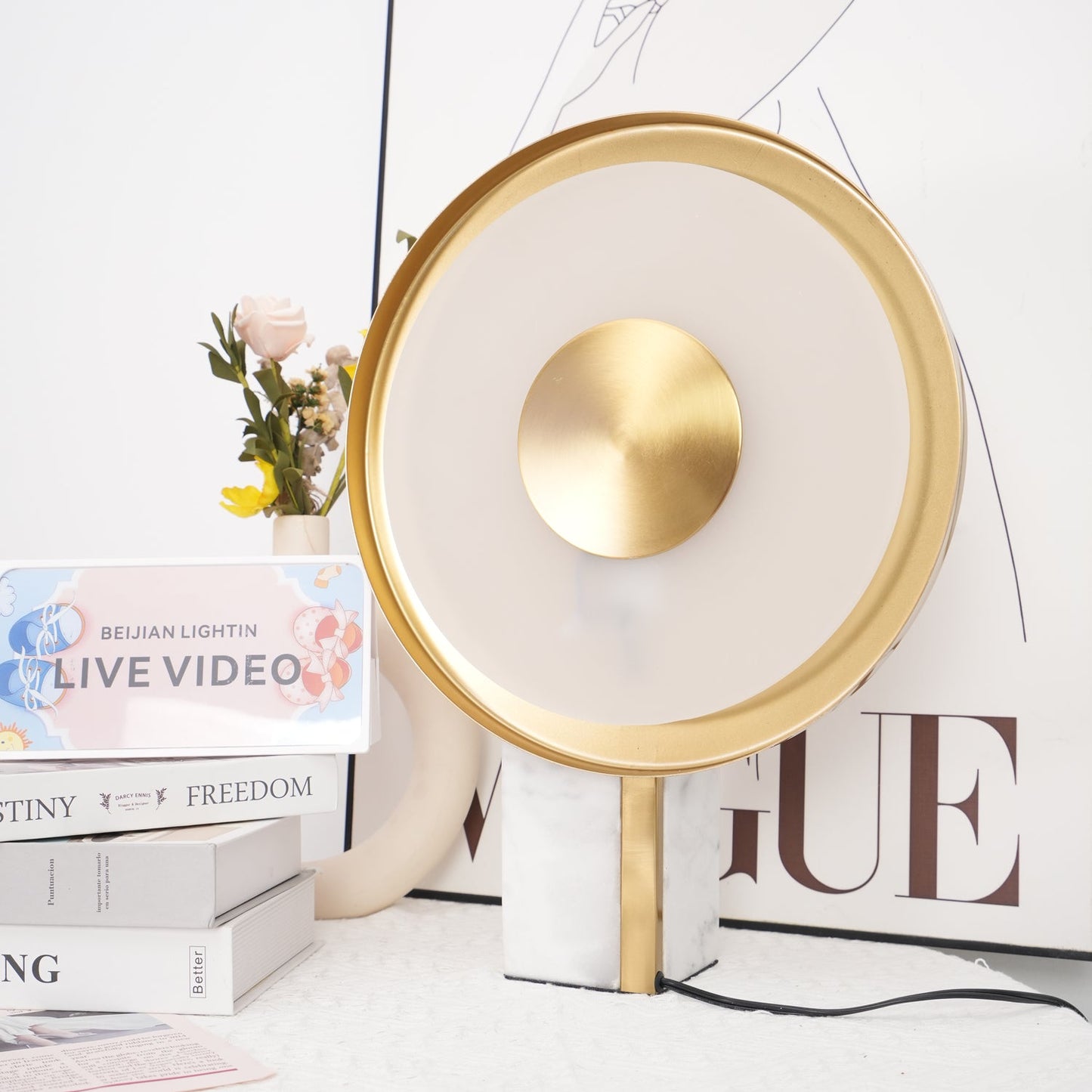Roche Bobois Table Lamp | White Marble & Gold Finish | 33cm Diameter