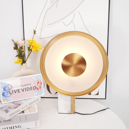 Roche Bobois Table Lamp | White Marble & Gold Finish | 33cm Diameter