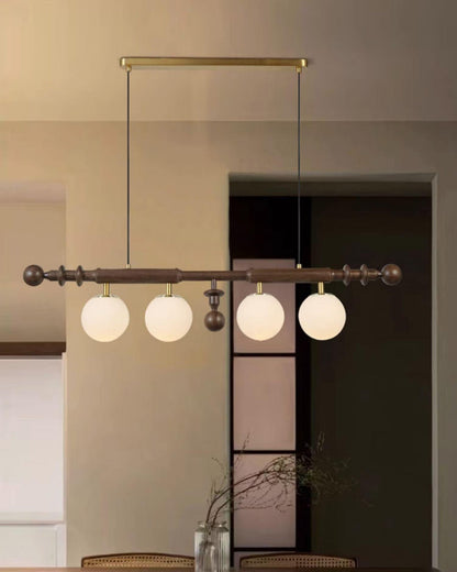 Roman Column Chandelier | Walnut & Glass | Retro Indoor Lighting