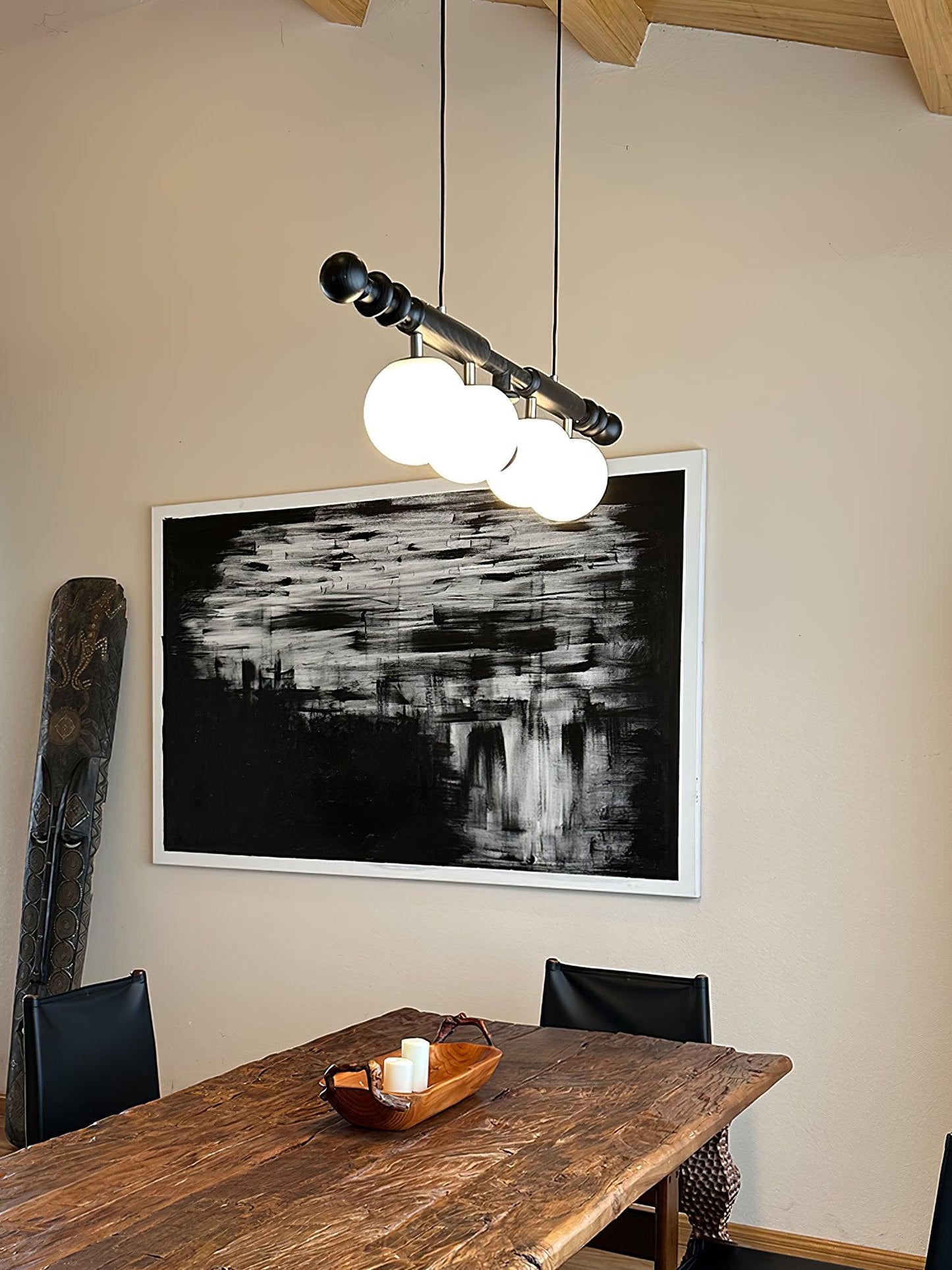 Roman Column Chandelier | Walnut & Glass | Retro Indoor Lighting