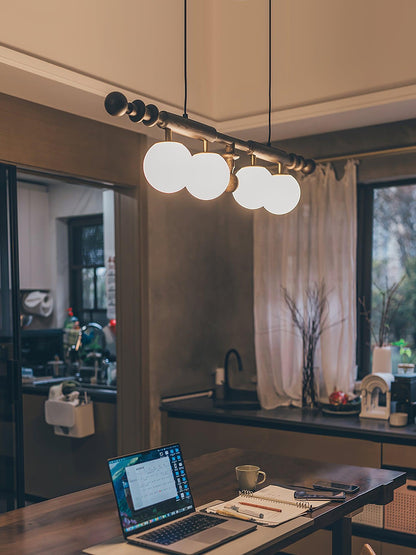 Roman Column Chandelier | Walnut & Glass | Retro Indoor Lighting