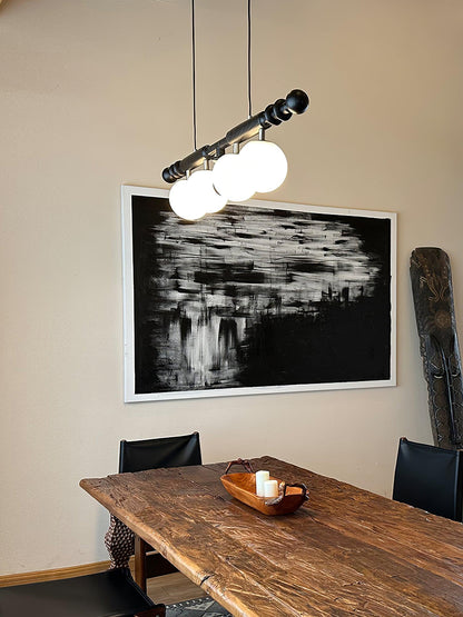Roman Column Chandelier | Walnut & Glass | Retro Indoor Lighting