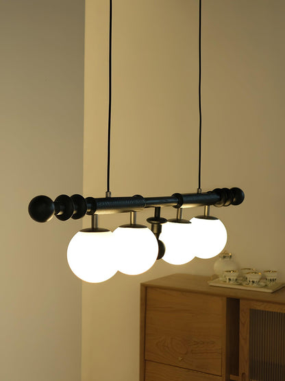 Roman Column Chandelier | Walnut & Glass | Retro Indoor Lighting