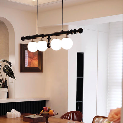 Roman Column Chandelier | Walnut & Glass | Retro Indoor Lighting