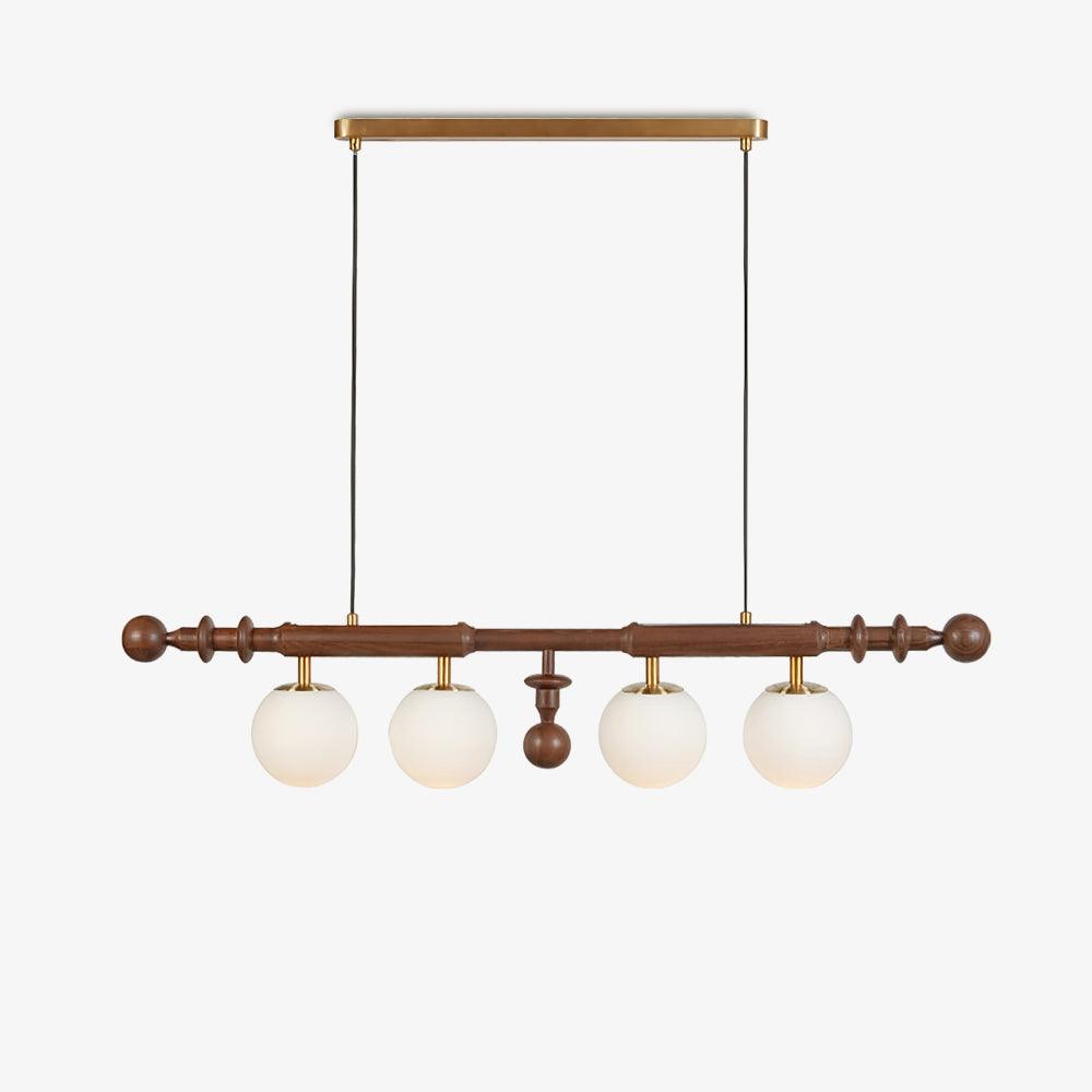 Roman Column Chandelier | Walnut & Glass | Retro Indoor Lighting