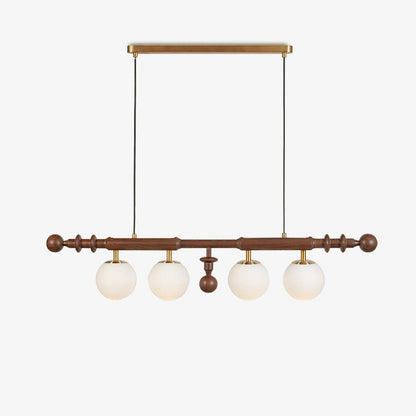 Roman Column Chandelier | Walnut & Glass | Retro Indoor Lighting