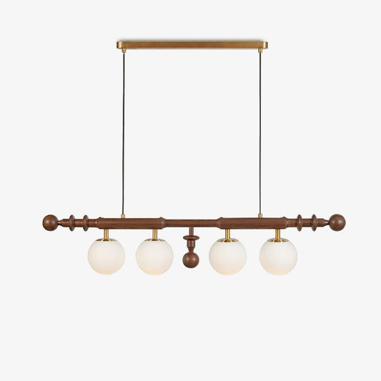 Roman Column Chandelier | Walnut & Glass | Retro Indoor Lighting