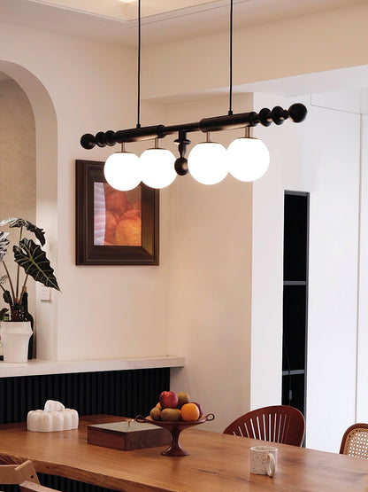 Roman Column Chandelier | Walnut & Glass | Retro Indoor Lighting