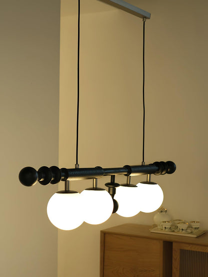 Roman Column Chandelier | Walnut & Glass | Retro Indoor Lighting