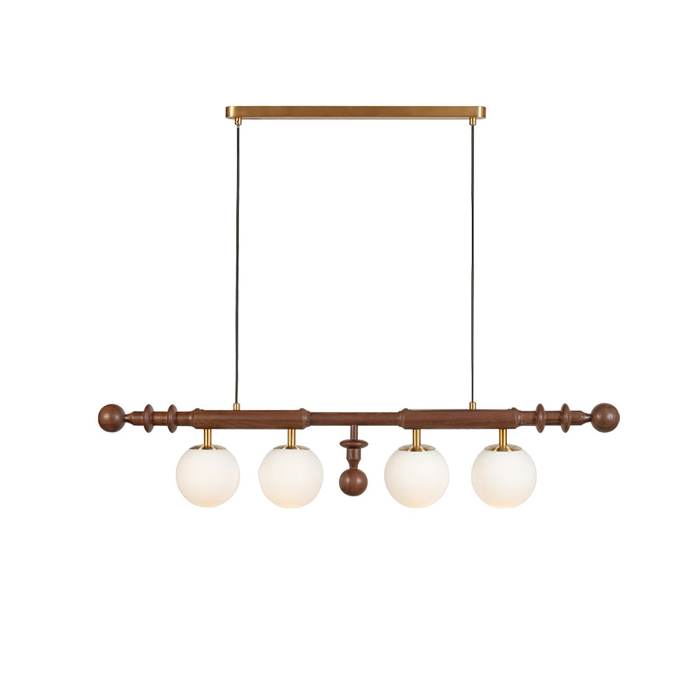 Roman Column Chandelier | Walnut & Glass | Retro Indoor Lighting