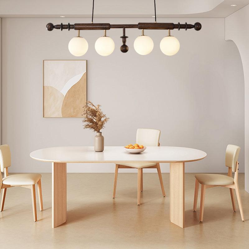Roman Column Chandelier | Walnut & Glass | Retro Indoor Lighting