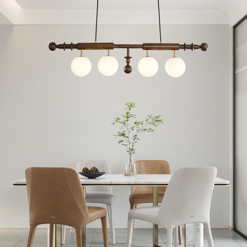 Roman Column Chandelier | Walnut & Glass | Retro Indoor Lighting