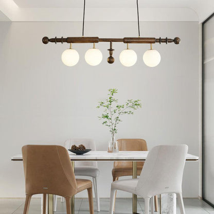 Roman Column Chandelier | Walnut & Glass | Retro Indoor Lighting