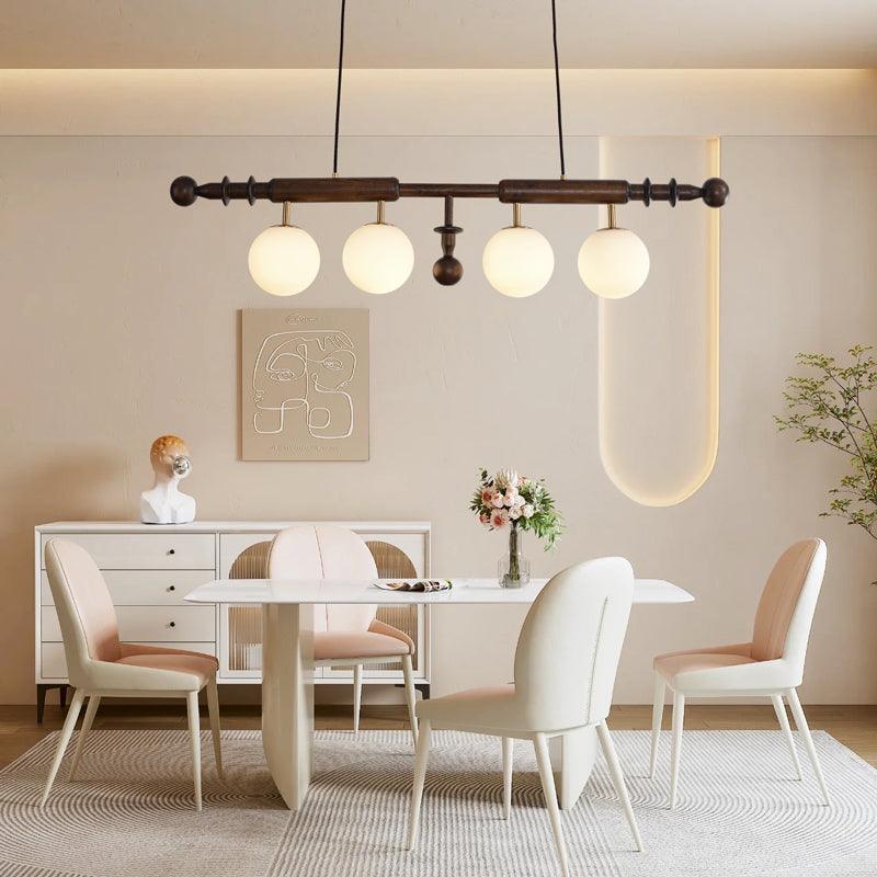 Roman Column Chandelier | Walnut & Glass | Retro Indoor Lighting