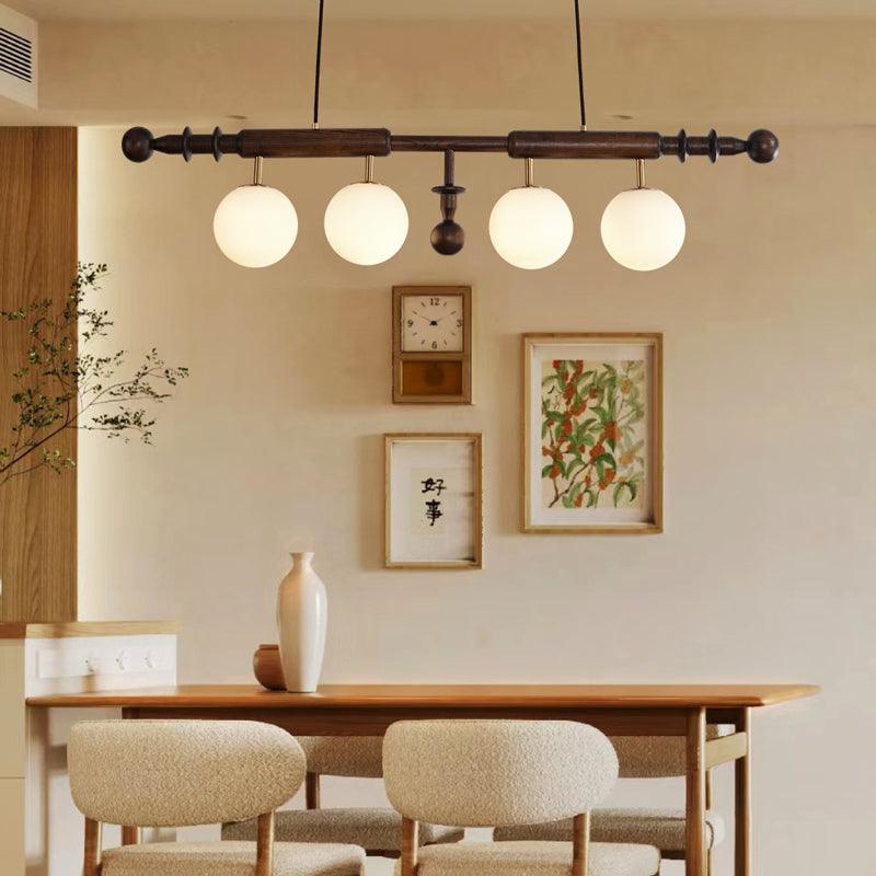 Roman Column Chandelier | Walnut & Glass | Retro Indoor Lighting