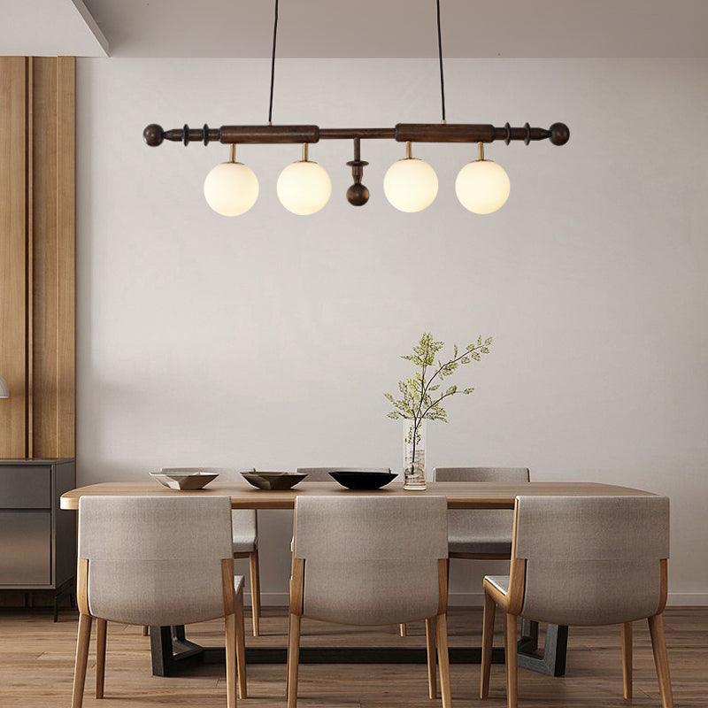 Roman Column Chandelier | Walnut & Glass | Retro Indoor Lighting