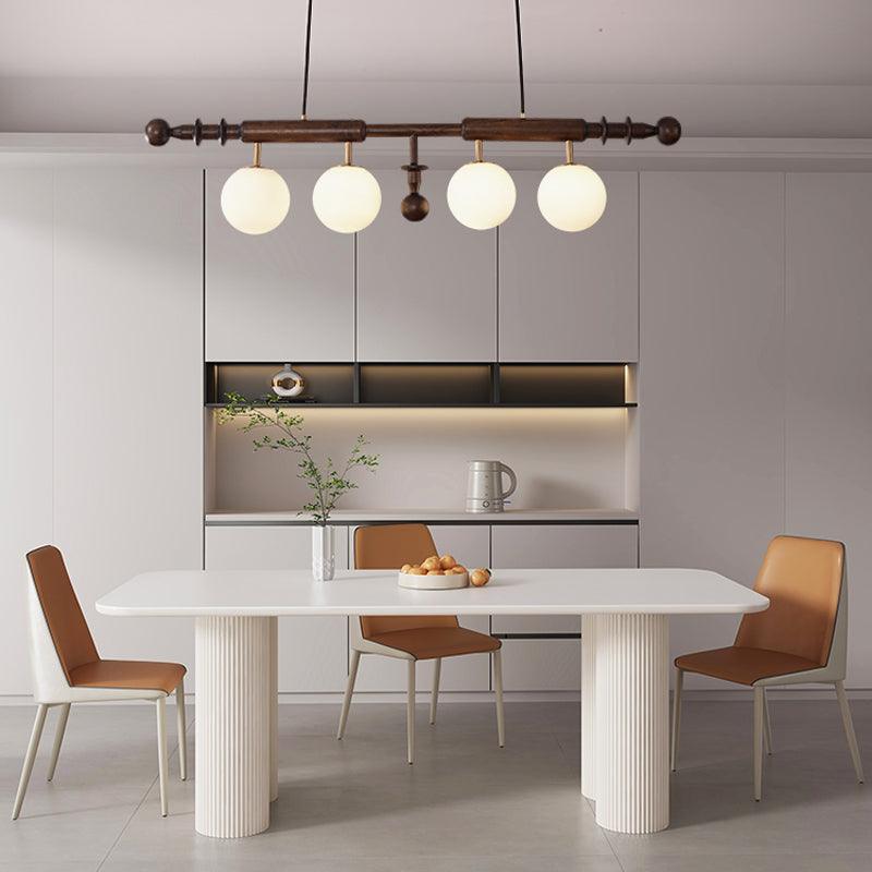 Roman Column Chandelier | Walnut & Glass | Retro Indoor Lighting