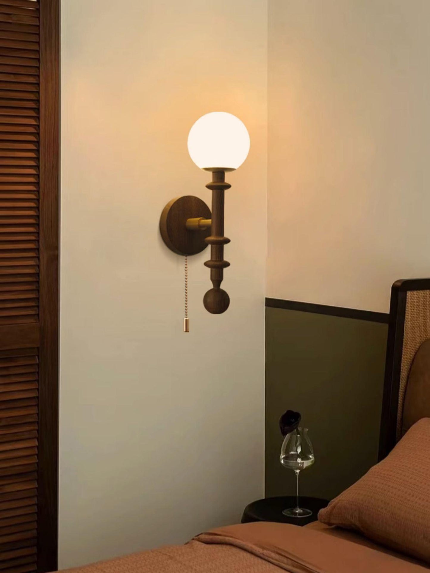 Roman Column Wall Lamp | Walnut Wood & Glass | Set of 2