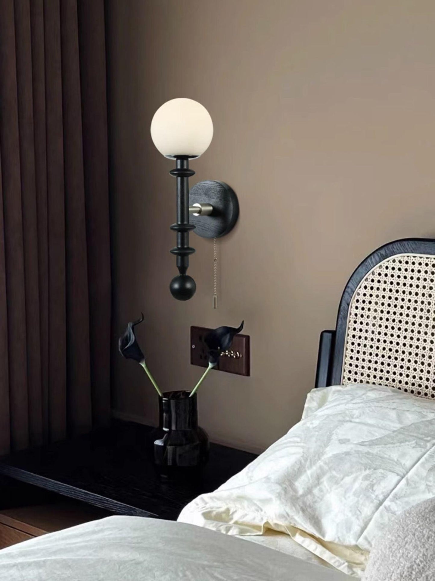 Roman Column Wall Lamp | Walnut Wood & Glass | Set of 2
