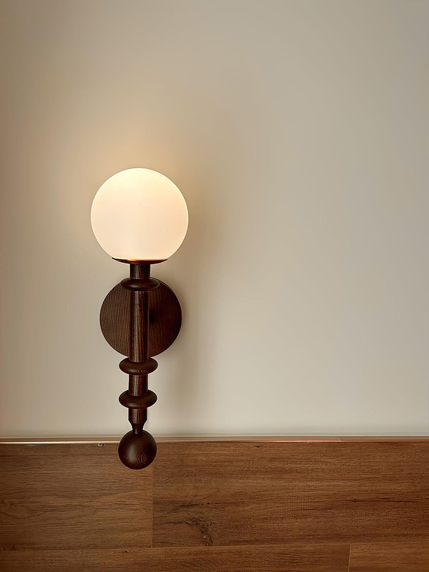 Roman Column Wall Lamp | Walnut Wood & Glass | Set of 2