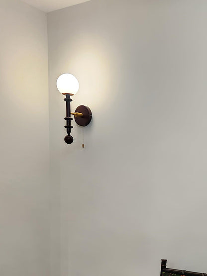 Roman Column Wall Lamp | Walnut Wood & Glass | Set of 2